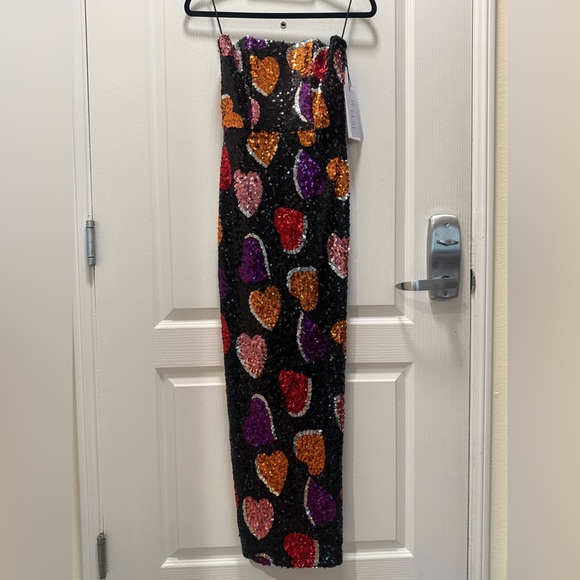 Helsi Black Strapless Sequin Heart Gown Maxi Dress Glam Valentine’s Size XS NWT - Picture 2 of 7